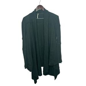 Free People In The Loop Cardigan Sweater Waterfall Black Terry Pockets zip Small